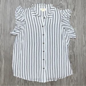 Maeve / Anthropologie Black and White Striped Ruffle Sleeve Shirt